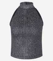 Blusa Gola Alta com Brilho em Foil e Cava Americana - 1