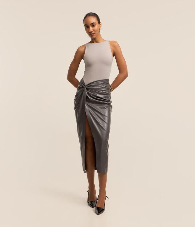Saia Midi em PU com Detalhe Nó Lateral e Zíper nas Costas - 1