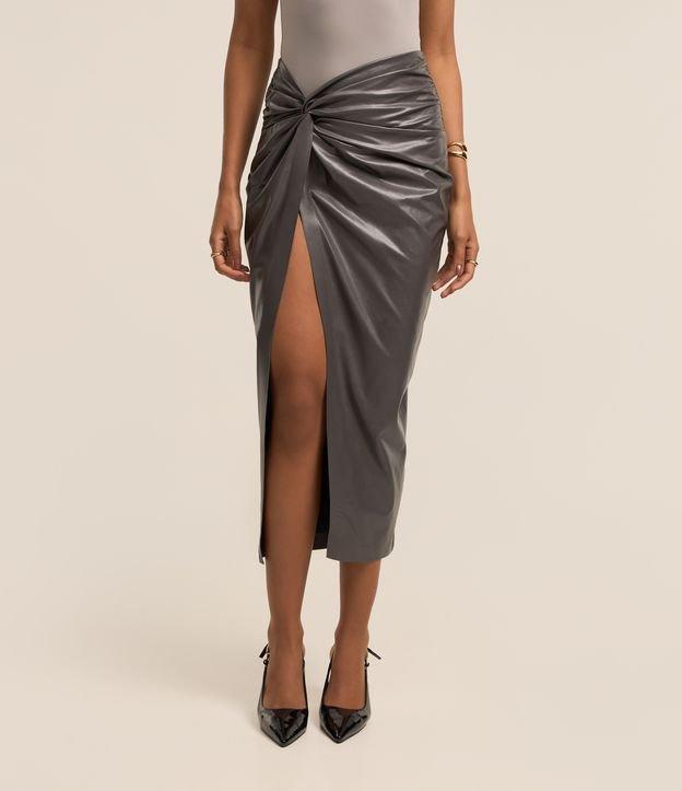 Saia Midi em PU com Detalhe Nó Lateral e Zíper nas Costas - 2