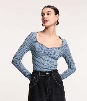 Blusa em Ribana Listrada com Drapeado no Busto - 1