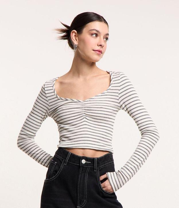 Blusa em Ribana Listrada com Drapeado no Busto - 1