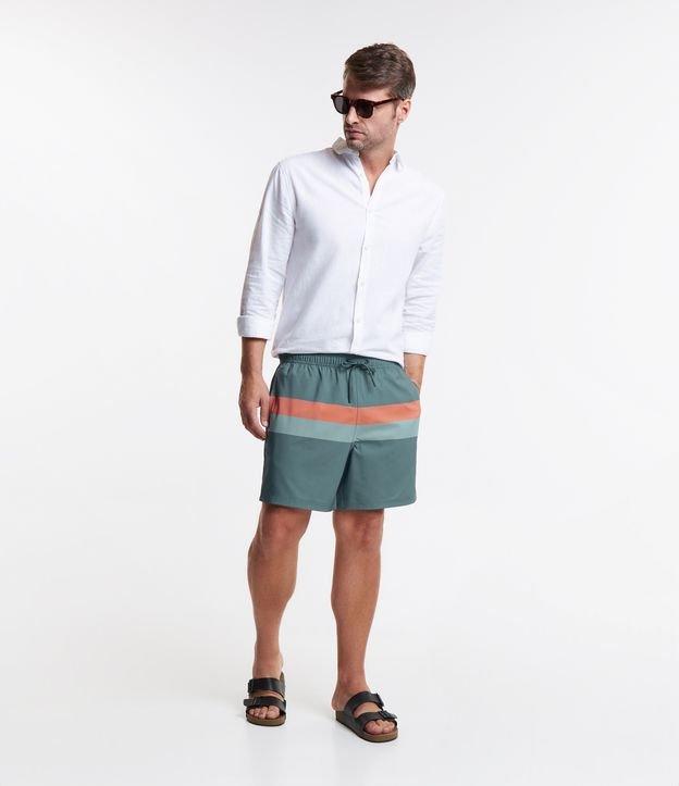 Bermuda de Banho em Ripstop com Blocos de Cor e Amarração - 1