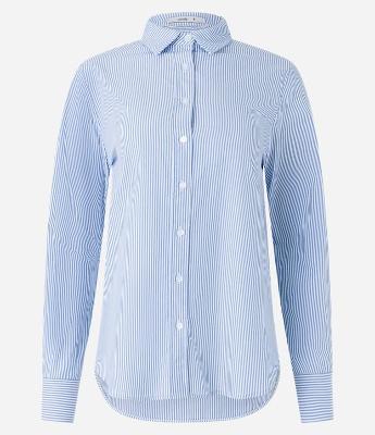 Camisa em Tricoline com Abotoamento e Estampa Listras em Fio Tinto