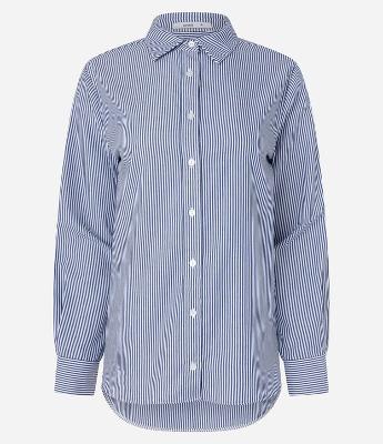 Camisa em Tricoline com Abotoamento e Estampa de Listras em Fio Tinto