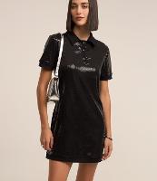 Vestido em Paête com Abotoamento e Lapela na Gola - 1