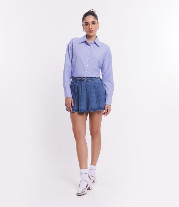 Saia Curta em Jeans com Cinto e Pregas - 1