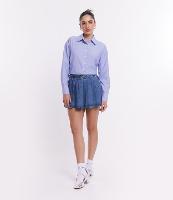 Saia Curta em Jeans com Cinto e Pregas - 1