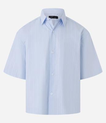 Camisa Boxy em Algodão com Estampa Listras em Fio Tinto