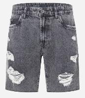 Bermuda Slim em Jeans Destroyed com Barra Cortada - 1