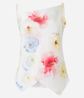 Blusa de Alcinha Acetinada com Estampada Floral e Barra Assimétrica