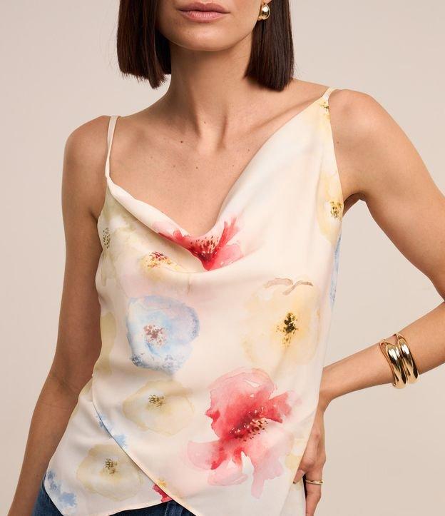 Blusa de Alcinha Acetinada com Estampada Floral e Barra Assimétrica - 2