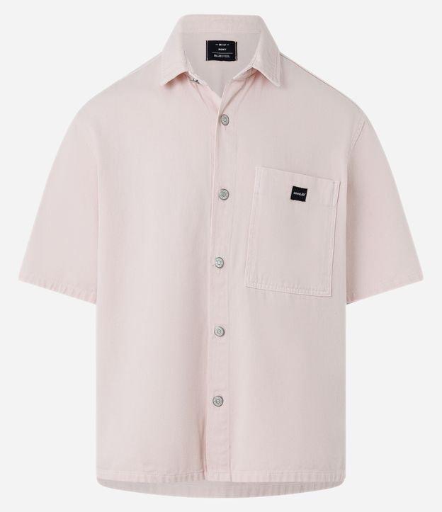 Camisa Boxy em Sarja Estonada com Bolso no Peito - 1