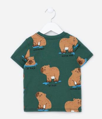 Camiseta Comfort Infantil com Estampa de Capivaras - Tam 1 a 5 anos