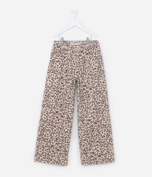 Calça Wide Leg Infantil em Jeans com Estampa de Oncinha - Tam 5 a 14 Anos - 1