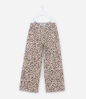 Calça Wide Leg Infantil em Jeans com Estampa de Oncinha - Tam 5 a 14 Anos - 1