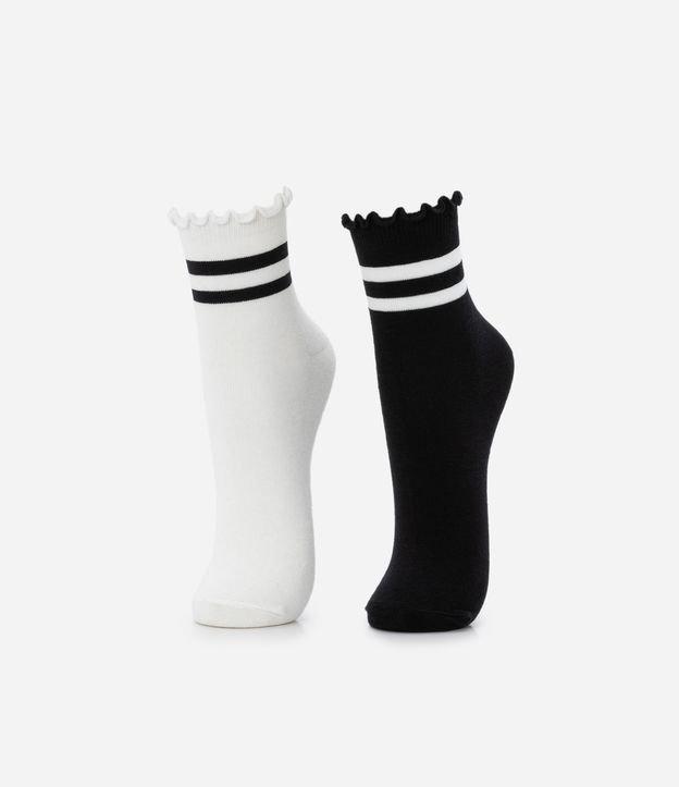 Kit 02 Meias Cano Médio em Algodão com Listras e Frufru - 1