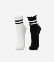 Kit 02 Meias Cano Médio em Algodão com Listras e Frufru - 1