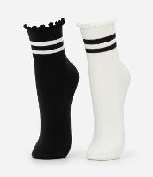 Kit 02 Meias Cano Médio em Algodão com Listras e Frufru - 2