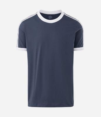 Camiseta Regular em Algodão com Listras Contrastantes