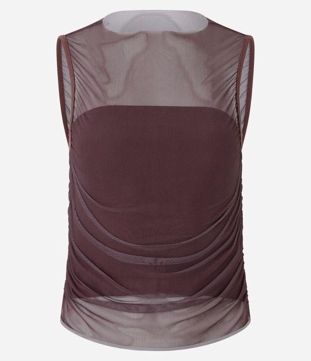 Blusa em Tule com Sobreposição e Drapeado Lateral - 1