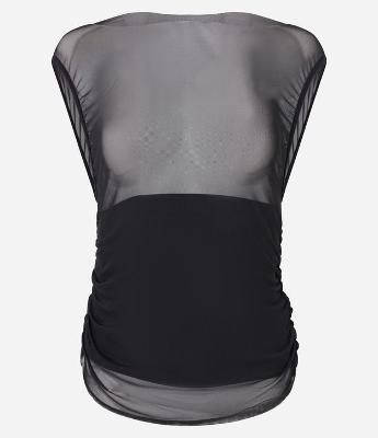 Blusa em Tule com Sobreposição e Drapeado Lateral