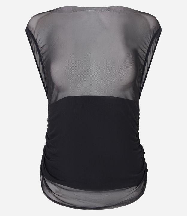 Blusa em Tule com Sobreposição e Drapeado Lateral - 1