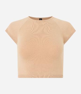 Blusa Cropped em Viscose Canelada com Cava Raglan