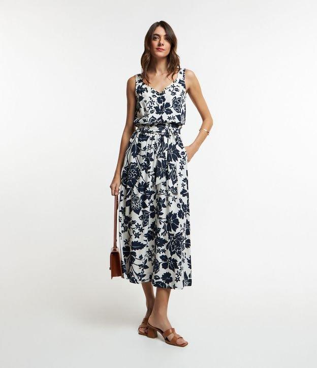 Saia Midi em Viscose com Cinto Faixa e Estampa Floral - 1