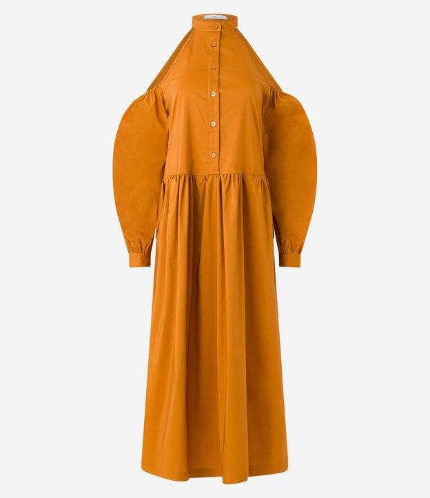 Vestido Midi em Tricoline com Abertura no Ombro e Manga Bufante - 1