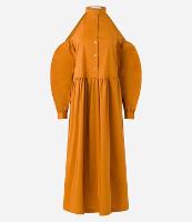 Vestido Midi em Tricoline com Abertura no Ombro e Manga Bufante - 1