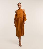 Vestido Midi em Tricoline com Abertura no Ombro e Manga Bufante - 2