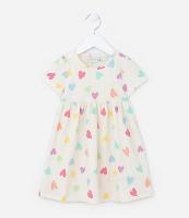 Vestido Infantil Canelado com Estampa de Corações - Tam 1 a 5 Anos - 1