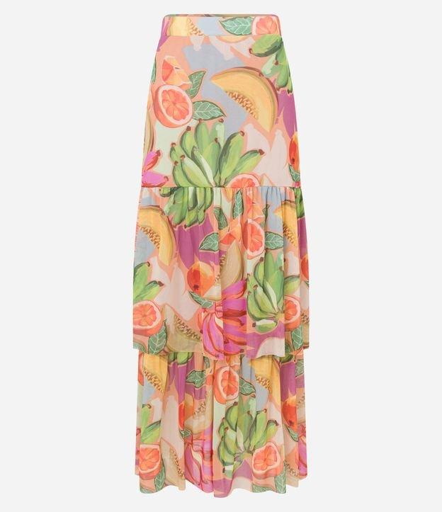Saia Midi em Tule com Camadas e Estampa de Frutas - 1