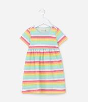 Vestido Infantil Canelado com Estampa de Listras - Tam 1 a 5 Anos - 1