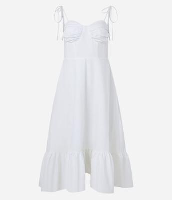 Vestido Midi Corsetado em Tricoline com Babado na Barra