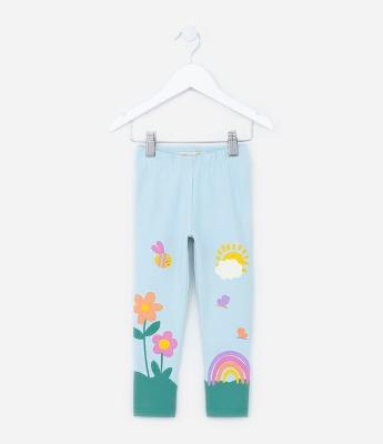 Calça Legging Infantil com Estampa Jardim de Flores e Sol - Tam 1 a 5 Anos