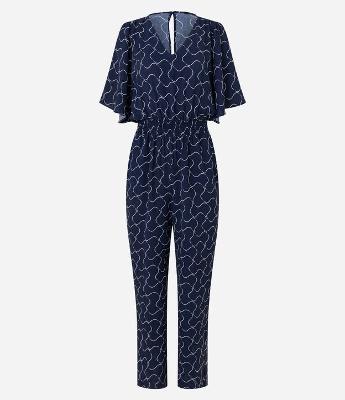 Macacão Longo em Airflow com Ajuste em Lastex na Cintura e Estampa Abstrata