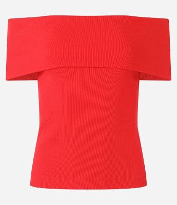 Blusa Ombro a Ombro em Ribana com Dobra no Decote
