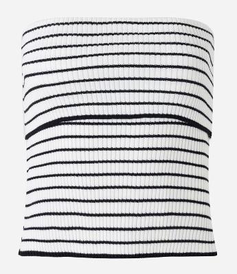 Blusa Tomara que Caia em Tricô Listrado com Pala Virada