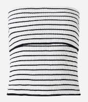 Blusa Tomara que Caia em Tricô Listrado com Pala Virada - 1