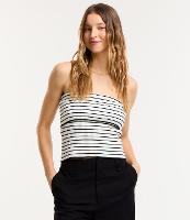 Blusa Tomara que Caia em Tricô Listrado com Pala Virada - 2