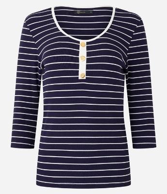 Blusa em Ribana com Botões e Estampa Listrada