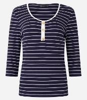 Blusa em Ribana com Botões e Estampa Listrada - 1