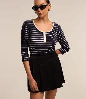 Blusa em Ribana com Botões e Estampa Listrada - 2