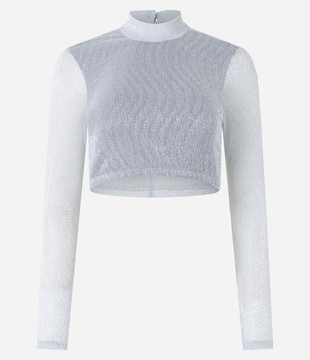 Blusa Cropped em Tule Metalizado com Golinha e Gota nas Costas - 1
