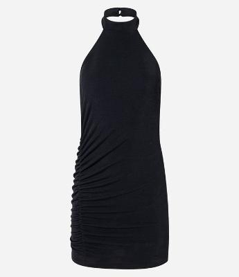 Vestido Curto com Decote Halter e Franzido Lateral