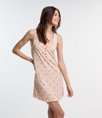 Camisola Regata Maquinetada com Estampa Cerejinhas