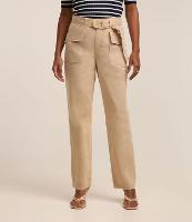 Calça Reta Cintura Média em Sarja com Bolso com Lapela - 1