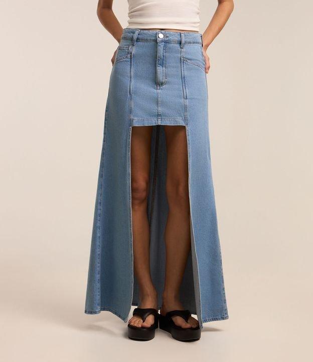 Saia Longa Jeans com Recorte Frontal Curto - 2
