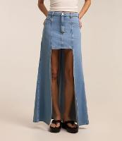 Saia Longa Jeans com Recorte Frontal Curto - 2